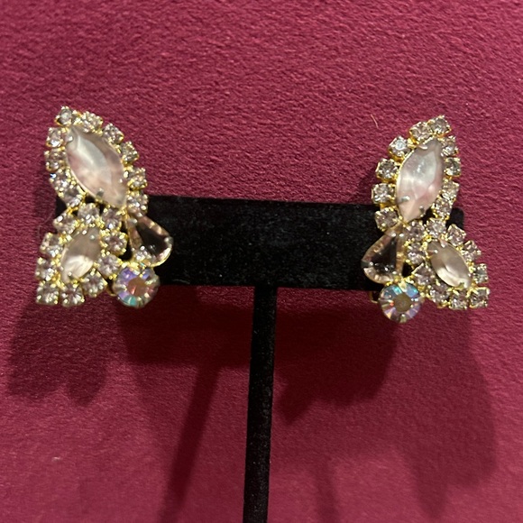 VTG WEISS Pink Aurora Borealis Rhinestone EARRINGS - Picture 6 of 11